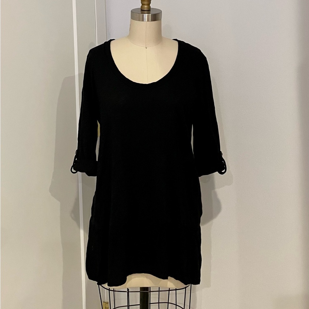 Anthropologie Button Back Slub Tunic - Black